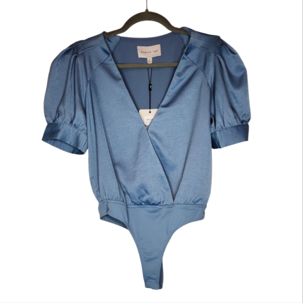 NEW Adelyn Rae Lila Sateen Puff Sleeve Blue Bodysuit Size XS